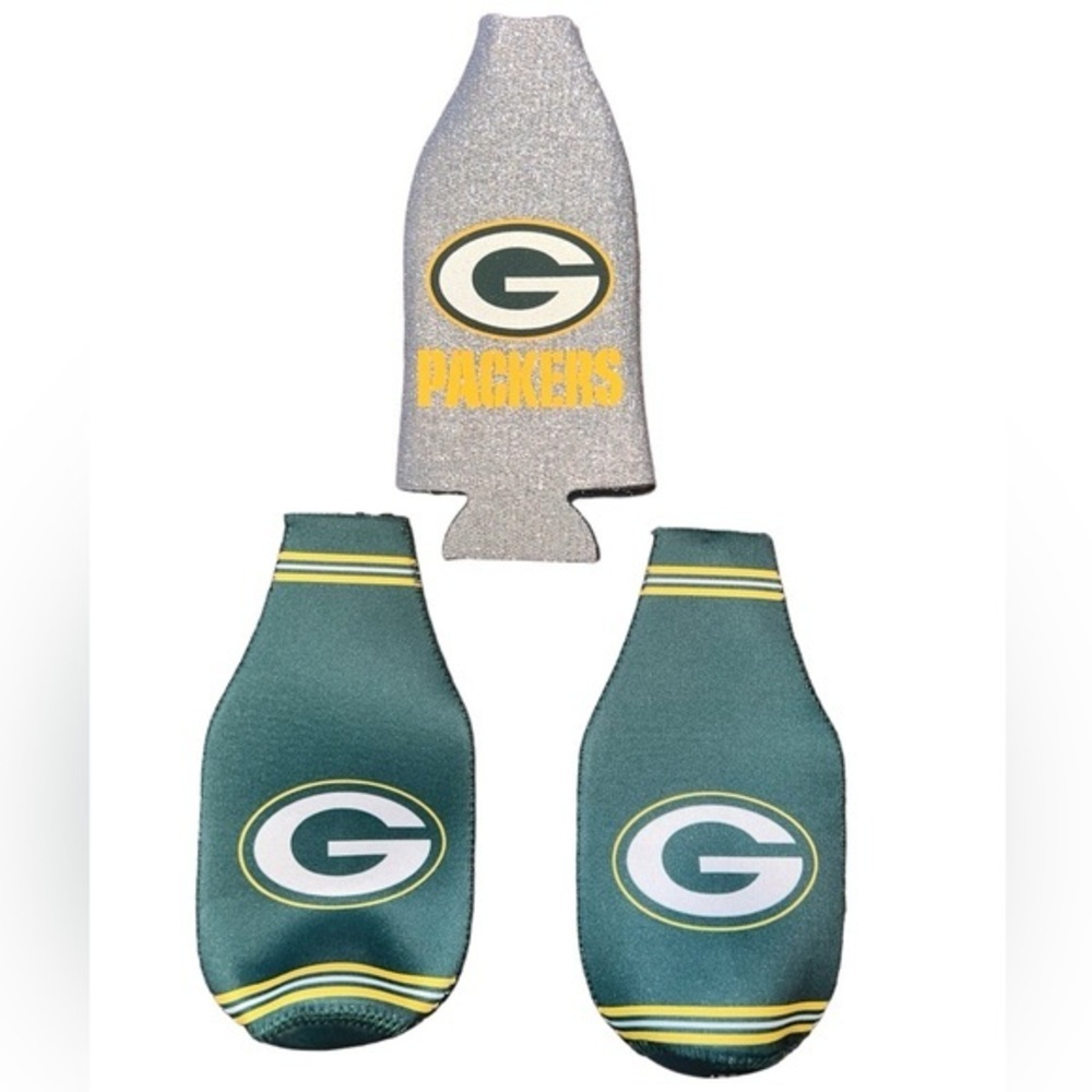 {EUC NFL Green Bay Packers Bottle Coozie Holders Zipper}